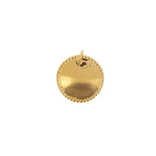Pendentif plaque ronde perlé 14 mm – plaqué or