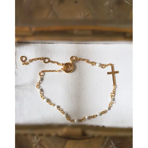 Bracelet Croix sur chaîne perlée
