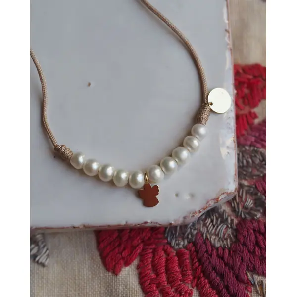 Bracelet de perles et mini ange dizainier en or | Or 18 carats