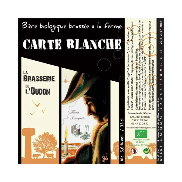 Carte Blanche 33cl & 75cl – Bière Blanche 6,2% – La Brasserie de l'Oudon – Méral (53)