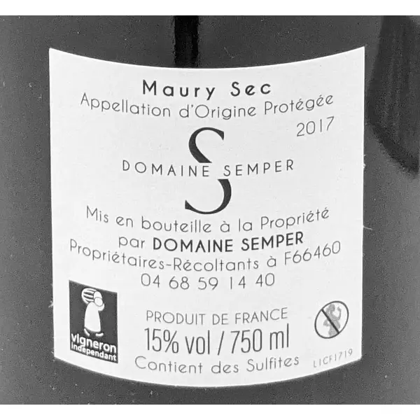 Clos Florent rouge 2023 – Domaine Semper – AOP Maury Sec – 75cl
