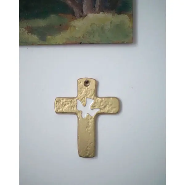 Croix murale colombe en bronze