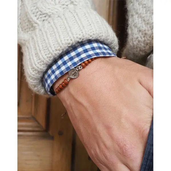 Bracelet dizainier Saint Benoît argent 925 et perles en bois