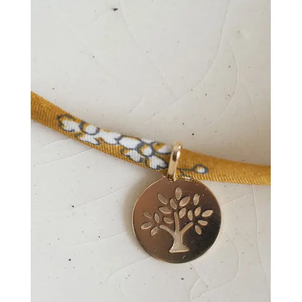 Bracelet petiote Arbre de Vie sur fil liberty | Or 18 carats